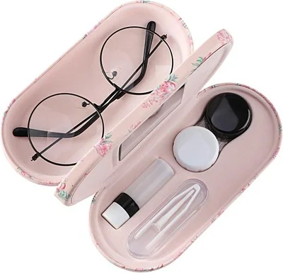 MoKo Double Eyeglass Case, 2 in 1 Double Sided Portable Glasses Case Contact Len